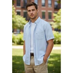 NWT Stafford Essentials Blue Striped Oxford Button-Down Shirt 15.5 Classic Fit